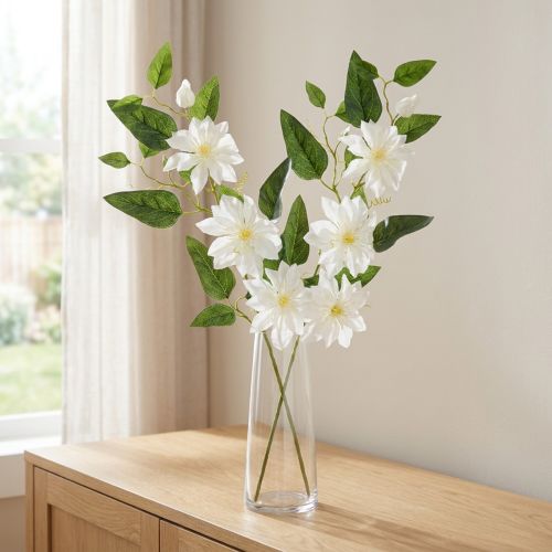 Branche de clématite artificielle fleurie pour une décoration élégante et facile d'entretien, 81 cm, 2 pièces | Floristik24.be