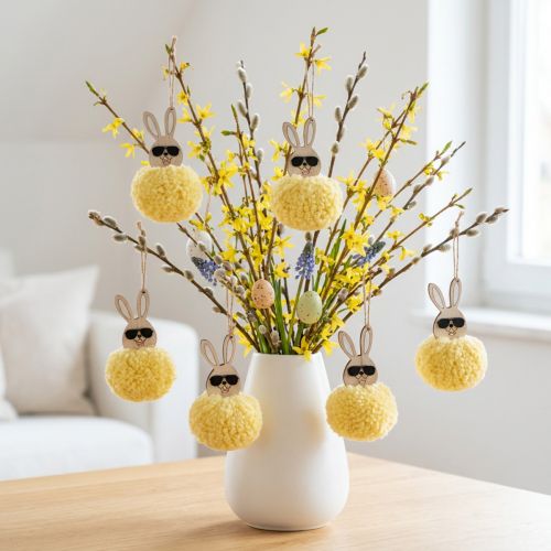 Décoration de Pâques à suspendre, lapin duveteux, jaune, Ø7cm, lot de 6 | Floristik24.be
