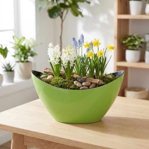 Bol décoratif vert bateau à plantes ovale 20cmx9cmx12cm | Floristik24.be