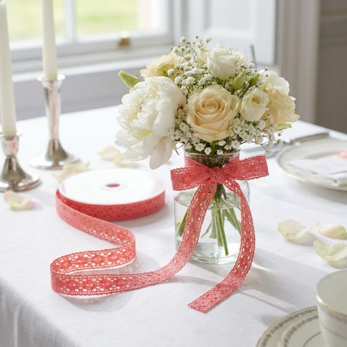 Ruban dentelle ruban cadeau rose corail 18mm 20m | Floristik24.be