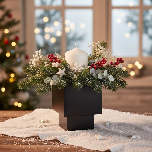 Pot de fleurs cubique noir avec socle, style moderne, 22 cm | Floristik24.be