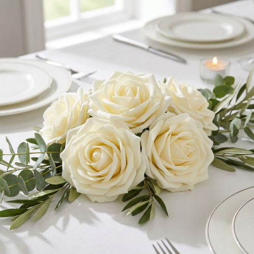 Roses en mousse crème Ø15cm 4pcs | Floristik24.be