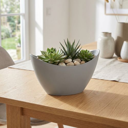 Bol décoratif en plastique gris 20cm x 9cm H11,5cm 1 pièce | Floristik24.be