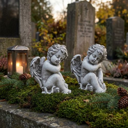 Article Figurine commémorative ange endormi gris 16cm 2pcs