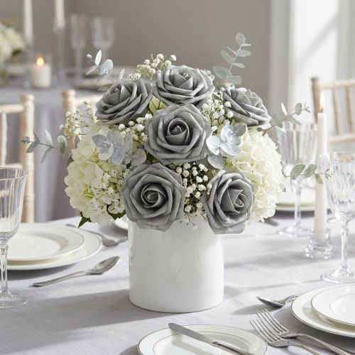 Rose en mousse Ø6cm gris 27p | Floristik24.be