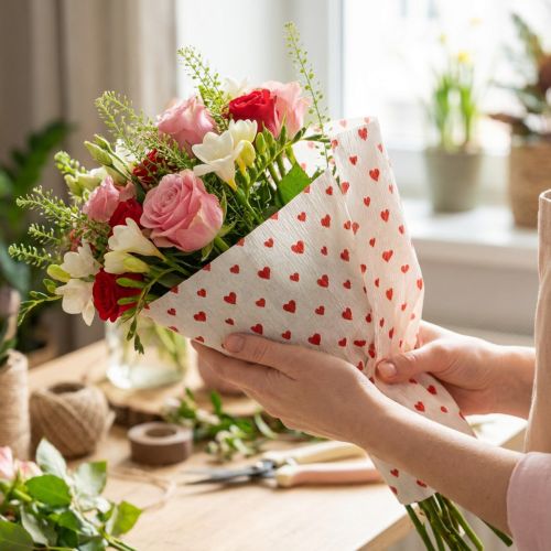 Papier crépon avec coeurs