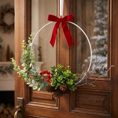 Couronne décorative eucalyptus, baies et cônes artificielle Ø30cm | Floristik24.be