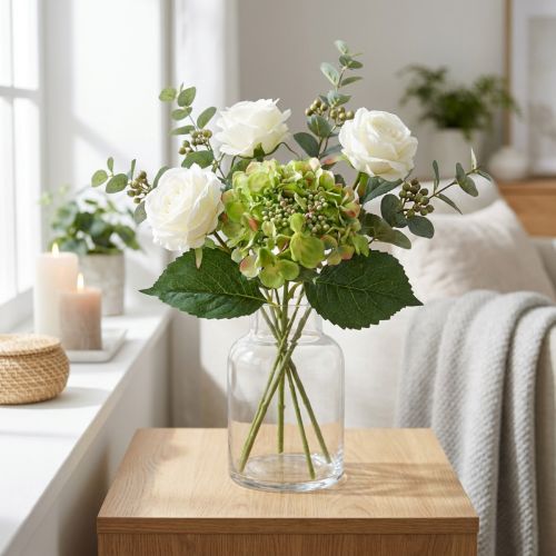 Hortensia artificiel, décoration florale, fleur en soie verte L44cm | Floristik24.be