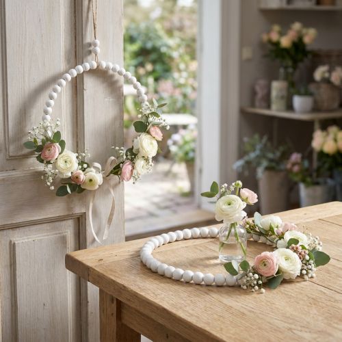 Anneau décoratif en bois blanc style shabby chic Ø19cm, idéal pour un mariage, le printemps ou la décoration de porte, lot de 4 | Floristik24.be