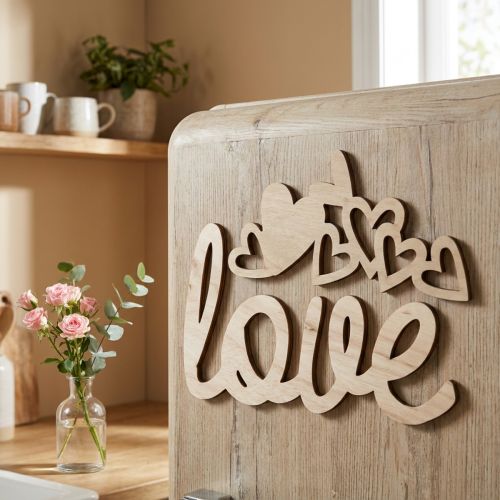 Coeurs "Love" décoration en bois naturel avec signe de décoration aimanté 20,5/25cm 6 pièces | Floristik24.be