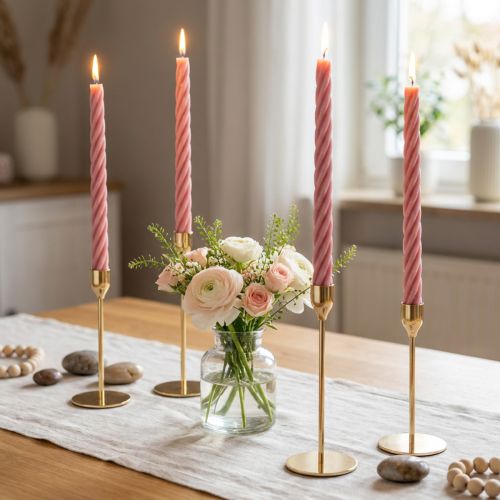 Bougies rustiques, couleur unie rose 350/28mm 4pcs | Floristik24.be