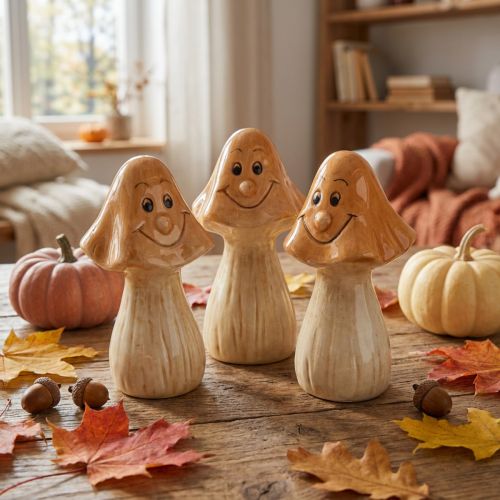 Champignons décoratifs en céramique figurines de décoration d'automne marron Ø6cm H10,5cm 3 pièces | Floristik24.be