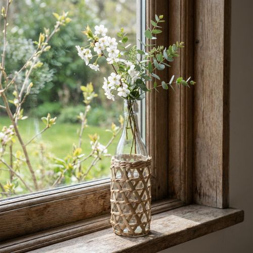 Bouteille déco en verre décoration de bouteille en verre tressée Ø9.5cm H31cm | Floristik24.be