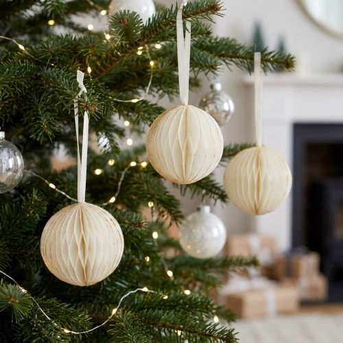 Article Boules décoratives en papier blanc glitter Ø7cm (lot de 4)
