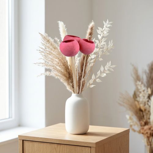 Fleurs séchées coupelles décoratives en forme de cloche sur tige rose 42cm 3 pcs | Floristik24.be