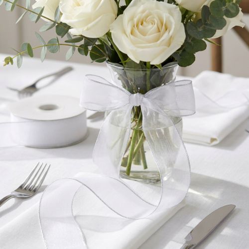 Ruban cadeau en organza, ruban blanc lisière 50 m | Floristik24.be