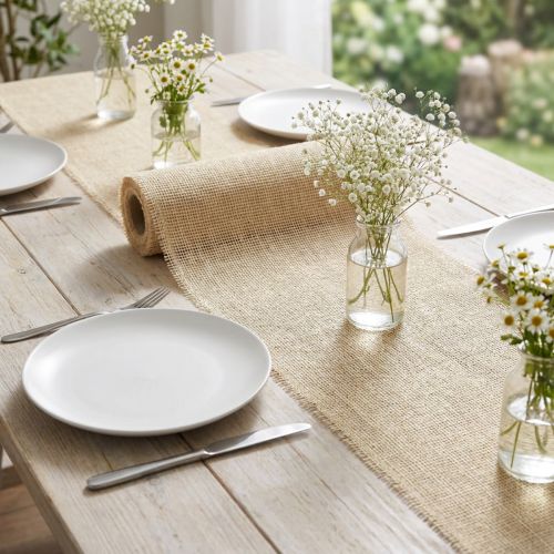 Chemin de table, ruban de jute blanchi, 30 cm x 5 m | Floristik24.be
