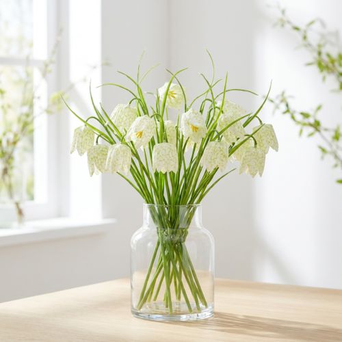 Fleurs en damier Fritillaria artificielles blanc, vert 40cm 12 pcs | Floristik24.be