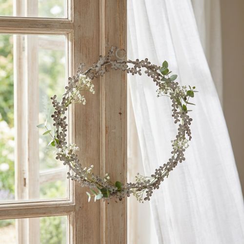 Décoration de fenêtre, couronne de porte, couronne de fleurs style shabby chic, métal, blanc, Ø16,5 cm | Floristik24.be