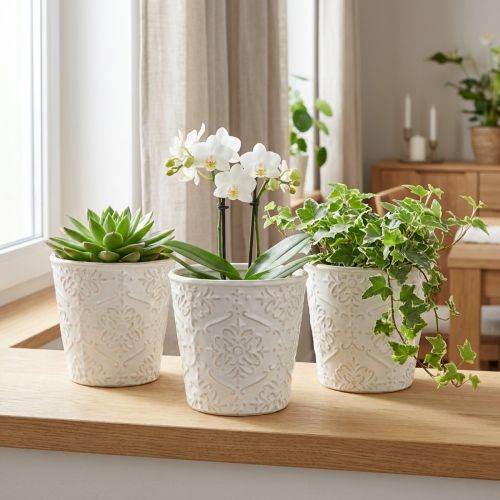 Jardinière Pot de Plante en Céramique Blanc Ø11cm H11cm 3pcs | Floristik24.be