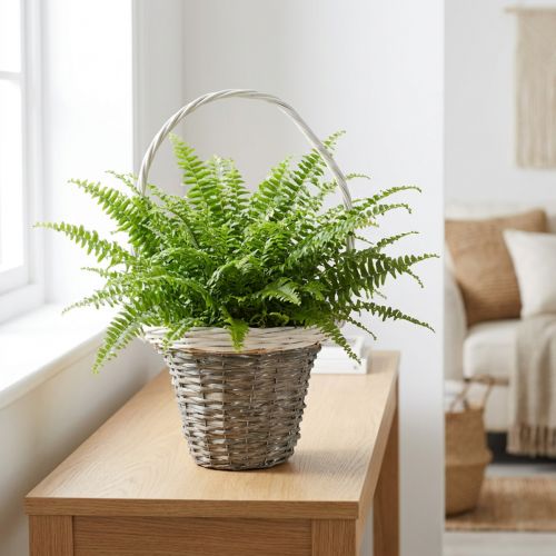 Panier décoratif en osier avec anse, gris et blanc, Ø 25 cm, H 45 cm | Floristik24.be