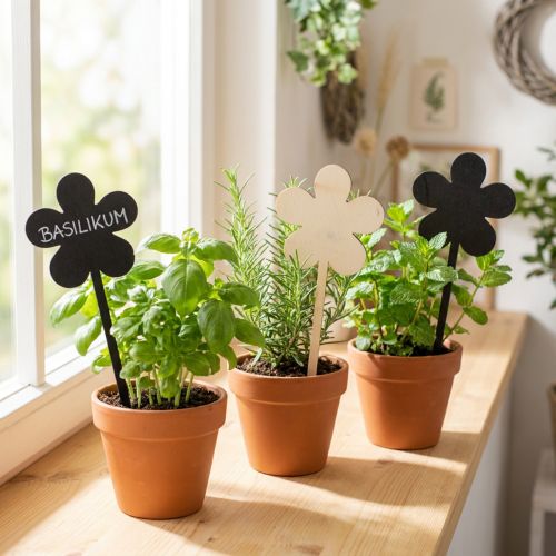 Tuteurs à fleurs, mini plaques en bois noir Ø10cm, lot de 6, décoration | Floristik24.be
