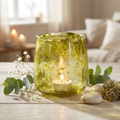 Lanterne en verre décoration vintage jaune vert Ø9cm H9.5cm | Floristik24.be