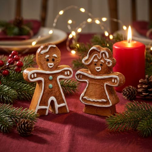 Article Ensemble de 6 décorations de Noël en céramique représentant un bonhomme et une bonne femme en pain d'épice (7 cm).