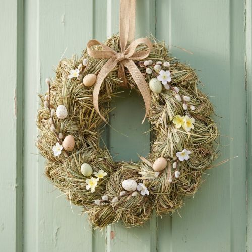 Couronne de paille, couronne de porte, Ø25cm, décoration de Pâques naturelle | Floristik24.be