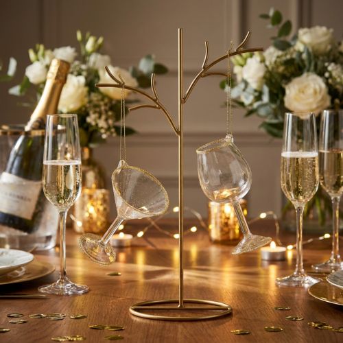 Verres décoratifs suspendus, transparents et dorés, 9 cm, lot de 2 | Floristik24.be
