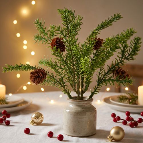 Branches de sapin artificielles avec pommes de pin naturelles, décoration de Noël en jute, 28 cm, lot de 4 pièces | Floristik24.be