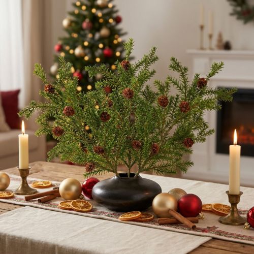 Branches de pin artificielles avec pommes de pin, 48 cm – Décoration de Noël, lot de 3 branches vertes | Floristik24.be