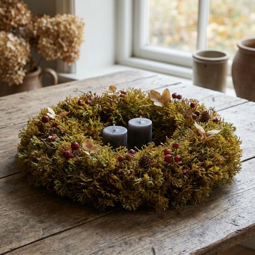 Couronne de mousse artificielle décorative avec cintre marron vert Ø30cm | Floristik24.be