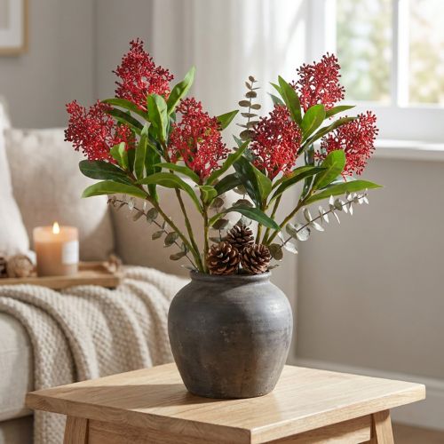 Fleurs artificielles Skimmia japonica rouge Skimmie 45cm 2pcs | Floristik24.be