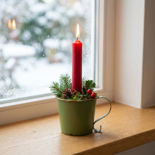 Bougeoir conique coupe vintage décoratif métal vert Ø11cm H11cm | Floristik24.be