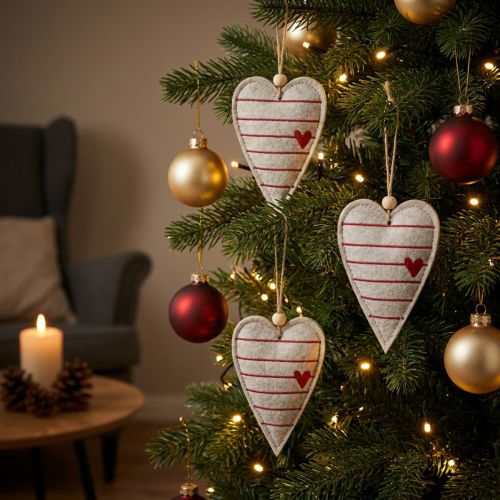 Coeurs en feutre décorations pour sapin de Noël coeurs beiges 8,5×12cm 6 pcs | Floristik24.be