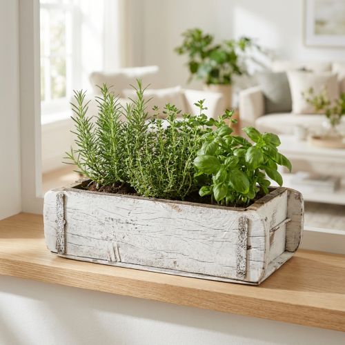 Forme de brique, boîte de brique, boîte en bois avec ferrures en métal finition antique, blanc lavé L32cm H9cm | Floristik24.be