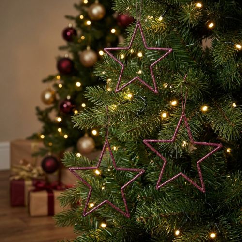 Article Étoiles décoratives violettes pailletées 12 cm – Lot de 12