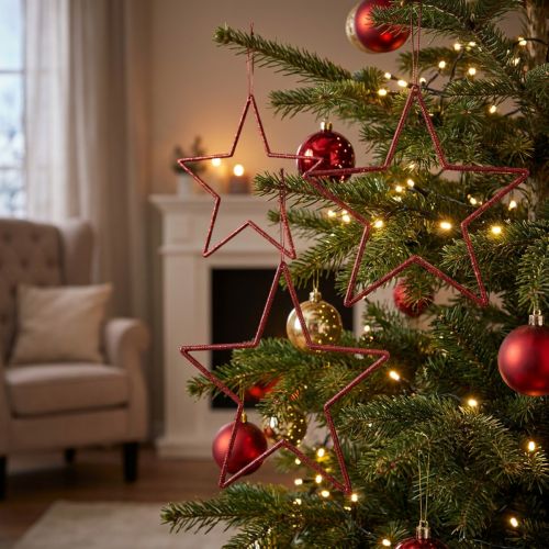 Décorations étoiles rouges 18 cm avec glitter – Lot de 8 | Floristik24.be