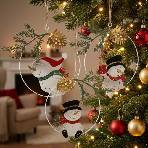 Décoration de Noël à suspendre métalliques - Anneaux avec bonhommes de neige, Ø 14 cm, lot de 3 | Floristik24.be