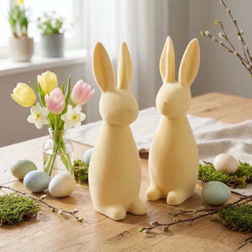 Lapin de Pâques décoratif – 2e choix – Floqué jaune clair H 29,5 cm 2 pièces | Floristik24.be
