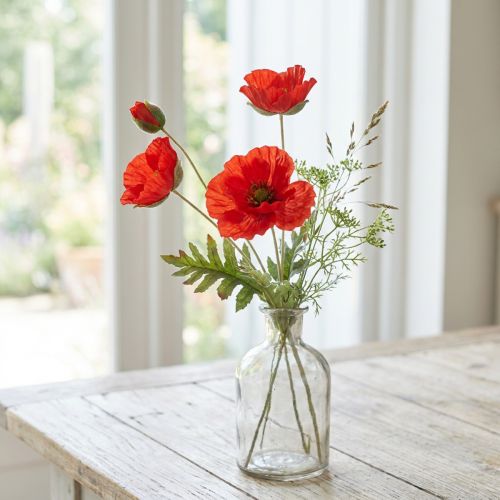 Fleur de jardin décorative coquelicot à 3 fleurs rouge L70cm | Floristik24.be