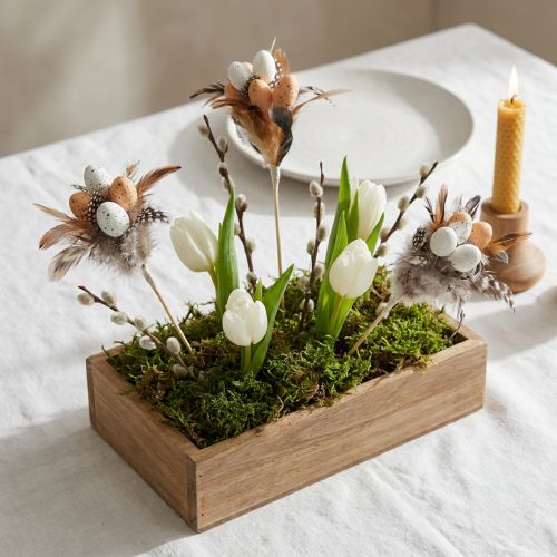 Article Œufs de caille artificiels, plumes décoratives sur bâtonnet, 36 cm, lot de 12