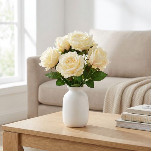 Roses artificielles Bouquet de fleurs artificielles Roses crème jaune Pick 54 cm | Floristik24.be