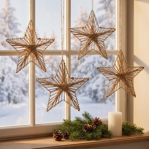 Étoiles décoratives en jute naturelles 20 cm - Lot de 4 | Floristik24.be