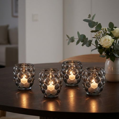 Photophore lanterne en verre teinté gris Ø9cm H9,5cm 4pcs | Floristik24.be
