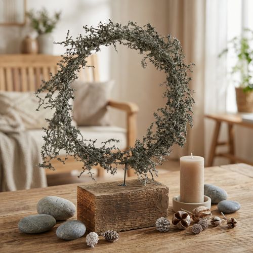 Couronne décorative « Asperges rustiques » sur socle en bois, décoration de table naturelle Ø35 cm, décoration artisanale pour toute l'année | Floristik24.be