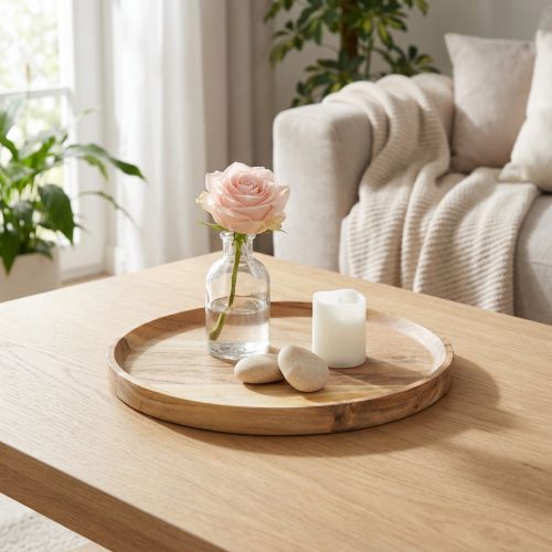 Plateau/assiette décorative en bois d'acacia naturel, Ø20cm | Floristik24.be