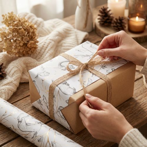 Papier cadeau animaux blanc