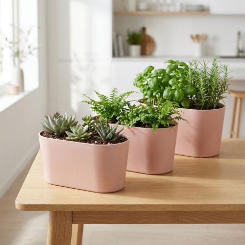 Bol à plantes ovale décoratif en plastique rose marron 20×10×11cm 3pcs | Floristik24.be